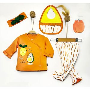 Babysetje 5-delig - Newborn kleding set / meisje - kraamcadeau - limon avocado - baby set- baby kleding set- orange- maat 56-62- kleding set