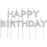 Folat - Kaarsenset 'Happy Birthday' zilverkleurig