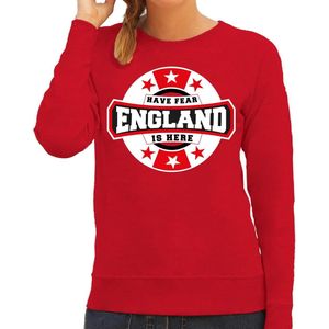 Have fear England is here sweater met sterren embleem in de kleuren van de Engelse vlag - rood - dames - Engeland supporter / Engels elftal fan trui / EK / WK / kleding S