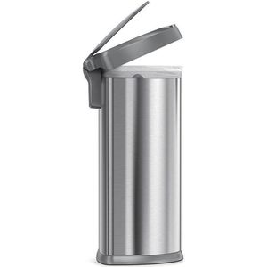 Simplehuman Sensor Semi Round - Rvs - Incl Kunststof Deksel - 45 liter - Zilverkleurig