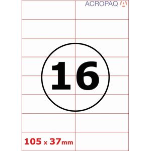 Stickervellen A4 - Etiketten, 100 vellen, 16 per vel, 105 x 37 mm - Adresetiketten, Etiketten stickers - ACROPAQ