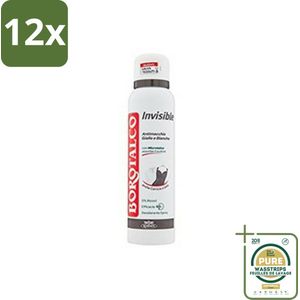 Borotalco - Deodorant Spray - Invisible - Barrier Effect Talc - 0% Alcohol - 150 ml - Voordeelverpakking - 12 stuks - Antitranspirant - Vlekkenvrije deodorant