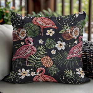 Gobelin Kussensloop 40x40cm Zwart Flamingo Decoratief