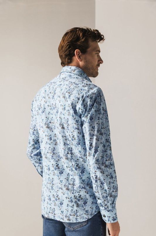 State of Art - Overhemd - Blauw - Bloemenprint - Regular Fit