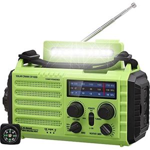 Noodgeval NOAA/AM/FM/SW Radio, Zonne/Handslinger/5000mAh Li-ion Batterij Powerbank/Micro USB/USB-oplaadpoort/Leeslamp, SOS-Alarm Kompas, Karabijnhaak, Huishouden/Buitenshuis