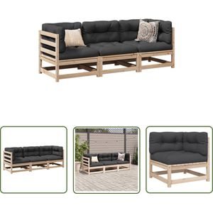 The Living Store Loungeset Tuinmeubelen - 70x70x67 cm - Massief Grenenhout met Antraciet Kussens