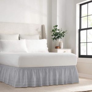 Wikkel rond oogje gegolfde bed rok koningin grijs - EasyFit