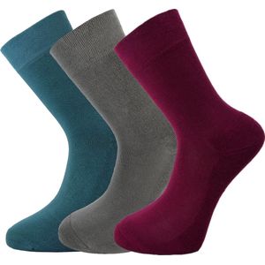 Bamboe sokken 3 paar - groenblauw - grijs - bordeauxrood - Maat 35-37