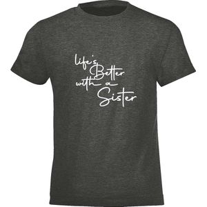 Be Friends T-Shirt - Life's better with a sister - Kinderen - Grijs - Maat 2 jaar