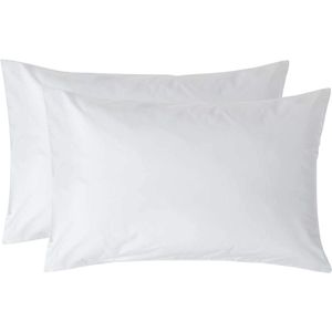 Homescapes - Kussensloop - Wit - Set van 2 - 100% Egyptisch Perkal Katoen - 200 TC