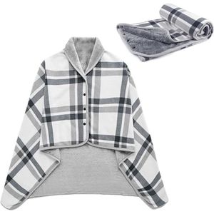 deken - 100x140cm - Wintersjaal voor dames - Sjaaltje - omslagdoek - Omslagplaid - dekens - Draagbare dekenponcho - Warme sjaal - warme geruite deken sjaal voor de winter - Unisex - voor bed, bank, kantoor - Grijs