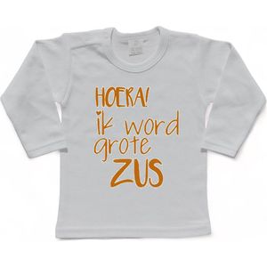 Shirt Aankondiging zwangerschap Ik word grote zus | lange mouw | tan | maat 86 zwangerschap aankondiging bekendmaking Baby big sis sister