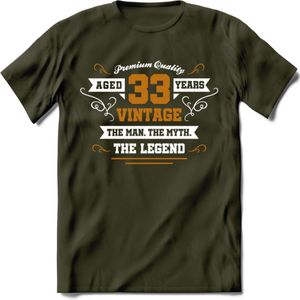 33 Jaar Legend T-Shirt | Goud - Wit | Grappig Verjaardag en Feest Cadeau Shirt | Dames - Heren - Unisex | Tshirt Kleding Kado | - Leger Groen - M