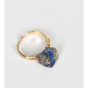 Lapis Lazuli - Verstelbare gouden ring van natuurlijke kristallen edelsteen