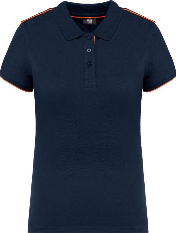 WK. Designed To Work Contrasterende damespolo Day To Day korte mouwen WK271 - Navy / Fluorescent Orange - 3XL
