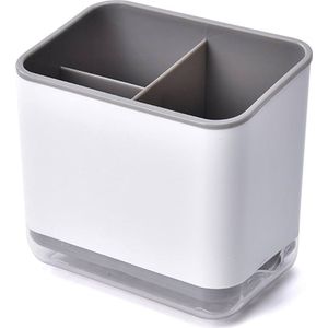 Stijlvolle bestekhouder voor spoelbak met 3 ruime vakken, lekvrije opvangbak en modern afdruiprek – perfect voor een nette keuken (grijs)