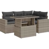 vidaXL - 5-delige - Loungeset - met - kussens - poly - rattan - lichtgrijs