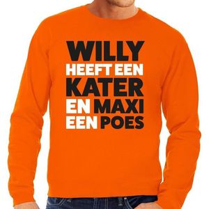 Oranje tekst sweater / trui Willy heeft een kater en Maxi een poes t-shirt oranje heren -  Koningsdag kleding XXL