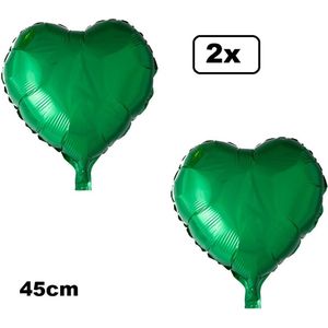 2x Folieballon Hart groen (45 cm) - trouwen huwelijk bruid hartjes ballon feest festival liefde white