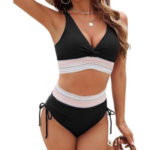 Bikini dames - bikini meisjes - bikini's - bikini set dames - bikini sets -Bikiniset met hoge taille voor dames in het VK - badpak met verstelbare bandjes - L - zwart