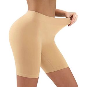 Fietsbroek voor dames - Korte onderbroek, hoge tailleband, shorts voor yoga en dagelijks gebruik, beige, maat L