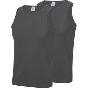 2-Pack Maat S - Sport singlets/hemden grijs voor heren - Hardloopshirts/sportshirts - Sporten/hardlopen/fitness/bodybuilding - Sportkleding top grijs voor mannen
