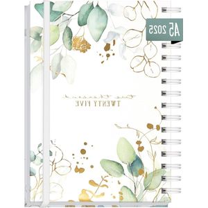 Agenda Internationale kalender 2025 A5 Gold Leaf spiraalbinding EN FR IT ES persoonlijke agenda timer ringkalender levensplanner duurzaam klimaatvriendelijk