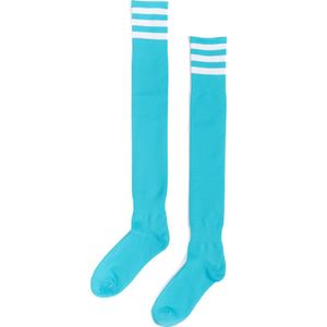 KIMU Sokken Blauw Witte Strepen - Maat 36-41 - Dames Heren Unisex - Lichtblauwe Lange Kniekousen Voetbalsokken Sportsokken Kniesokken Kousen Sinterklaas Kado