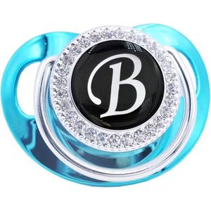 Letter fopspeen - Letter B - 0 - 6 Maanden - Silica gel - Blauw - Luxe fopspenen met diamanten - Jongens - Gepersonaliseerd fopspeen