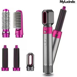 MyLucinda® 5-in-1 Multifunctionele Haarstyler - Föhn, Krultang & Stijltang met Borstel - 100-230°C - Perfect Cadeau voor Haarverzorging