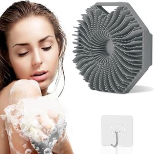 Siliconen badborstel- lichaamsschrobber - doucheborstel - zachte peeling - massage scrubber - alle huidtypes - grijs