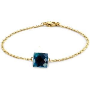 Silventi 980101187 Stalen Armband met Steen - 17 + 5 cm - Donker blauw - rosegoudkleurig