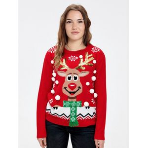 Foute Kersttrui Dames / Ugly Christmas Sweater Women | Rudolph Rendier | Rood | Maat L