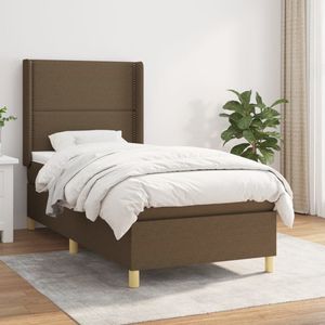 vidaXL Boxspring - Stof - Donkerbruin - 90x200 cm Boxspringbed - Donkere Bruine Bed - Tweepersoons Bed - Pocketveer Matras - Boxspring Frame - Slaapkamer Meubels