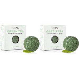 Teami Groene Thee Konjac Spons Duo – 2 Stuks | 100% Natuurlijke & Vegan Gezichts- & Lichaamsspons | Reinigt, Scrubt & Zorgt voor een Stralende Huid