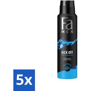Fa Men - Deodorant Lichaamsspray - Kick-Off - Verfrissend - 48 uur Bescherming - 150 ml - Bulkverpakking - 5 stuks