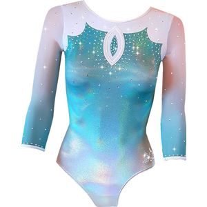 Fairysports Turnpakje Delphine maat L meisjes gympakje mint zilver met zilveren steentjes