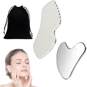 TRANKIELO® - 2 Stuks Gua Sha Massage Tools Set van Roestvrij Staal – Huidverzorging voor Gezicht en Lichaam – Lymfe Circulatie Boost