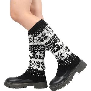 Dames beenwarmers winter gebreide beenwarmers Bohemen kousen legwarmers legging kerstkous - zwart