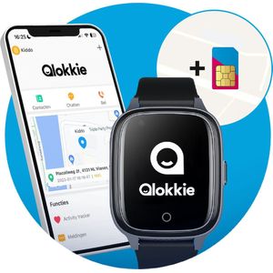 Qlokkie Kiddo 21 - GPS horloge kind - Smartwatch kinderen - GPS tracker kind met nauwkeurige locatiebepaling - GPS horloge kind met simkaart - Stel veilige zones in - SOS functie - Zwart
