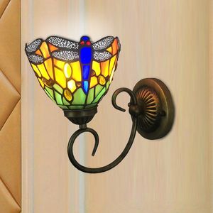 Roggi® Wandlamp Tiffany – Glazen Wandlamp – Glas in Lood – 25x15x12 cm – Muurlamp – Sfeerlamp - Dragonfly