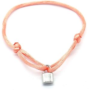 Armband Dames - Hangslot RVS - Lengte Verstelbaar - Roze en Zilverkleurig