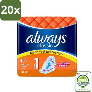 20 x Always Classic - Maandverband - Normaal met Vleugels - 10 Maandverbandjes - Grootverpakking - Maandverband - Maandverband Normaal - Maandverband Met Vleugels - Betrouwbare Bescherming - Menstruatie