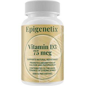 Epigenetix - Vitamine D3 75 mcg - Versterk je immuniteit en behoud sterke botten, bevordering opname van calcium en fosfor voor stevige botten en tanden, helpt de spierfunctie, voor energie & stemming