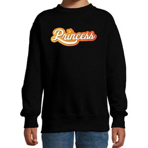 Princess met kroontje Koningsdag sweater zwart - kinderen - Kingsday outfit / kleding / trui 134/146