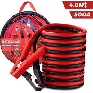 Nitel Startkabels 25 mm2 - 4.0M - 800A - Extra Robuust - Geschikt voor Auto, Bus, Vrachtwagen, Boot - Incl. Opbergtas