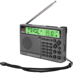 Draagbare noodradio - 2500mAh oplaadbaar, Multiband AM/FM/kortegolven/middengolven/AIR/V.UHF/WB, Bluetooth, SOS-alarm, LED lamp, Geschikt voor buiten (Groen)