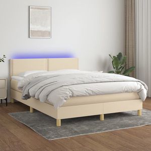 The Living Store Boxspring Bed - Crème - 203 x 144 x 78/88 cm - Verstelbaar hoofdbord - LED verlichting - Pocketvering matras - Huidvriendelijk topmatras - Incl - montagehandleiding