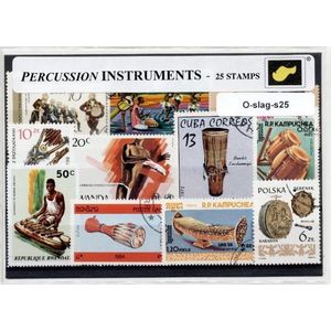 Slaginstrumenten – Luxe postzegel pakket (A6 formaat) : collectie van 25 verschillende postzegels van slaginstrumenten – kan als ansichtkaart in een A6 envelop - authentiek cadeau - kado - geschenk - kaart - drums - drumstel - slagwerk - drummen
