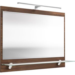Spiegel Sander Walnoot - MDF - Breedte 90 cm - Hoogte 68 cm - Diepte 22 cm - Met verlichting